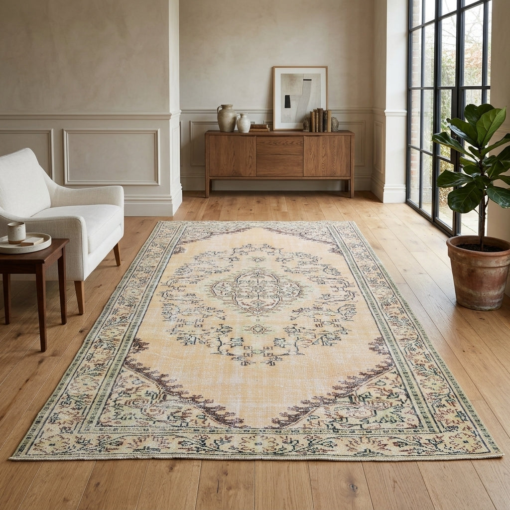 Oriental pattern on the Yesimefruz vintage area rug – handmade in Anatolia, Turkey