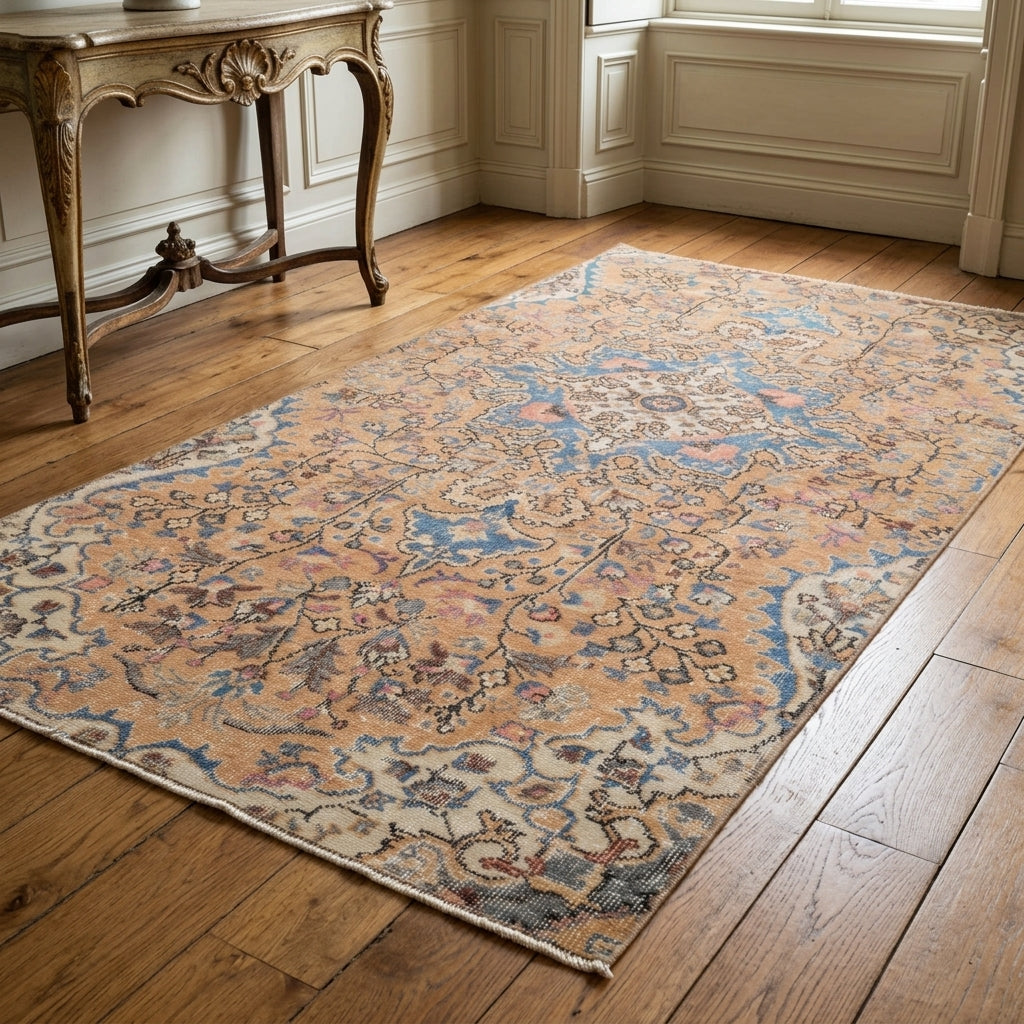 Floral pattern on the Nisansena vintage area rug – handmade in Anatolia, Turkey