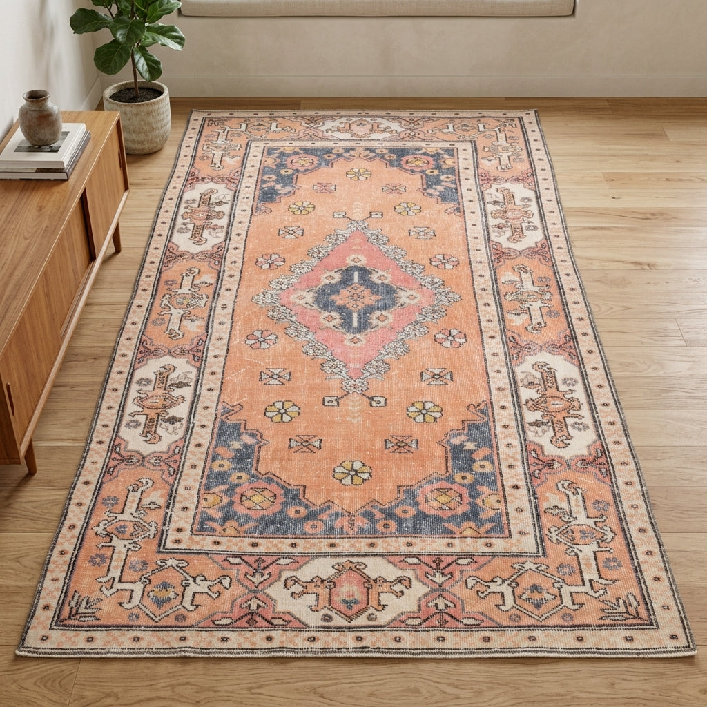 Oriental pattern on the Ceylanay vintage area rug – handmade in Anatolia, Turkey