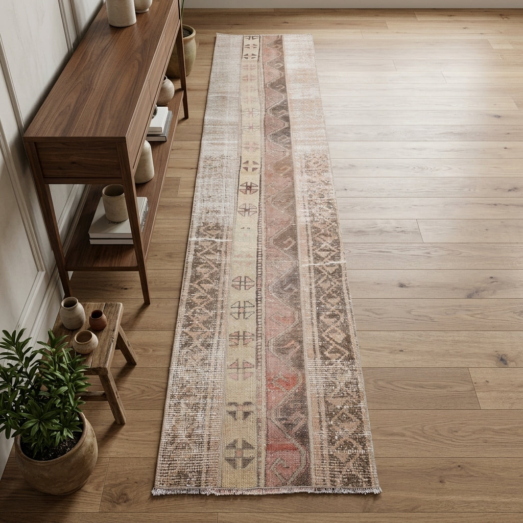Ikat pattern on the Melissomira vintage patchwork runner rug – handmade in Anatolia, Turkey