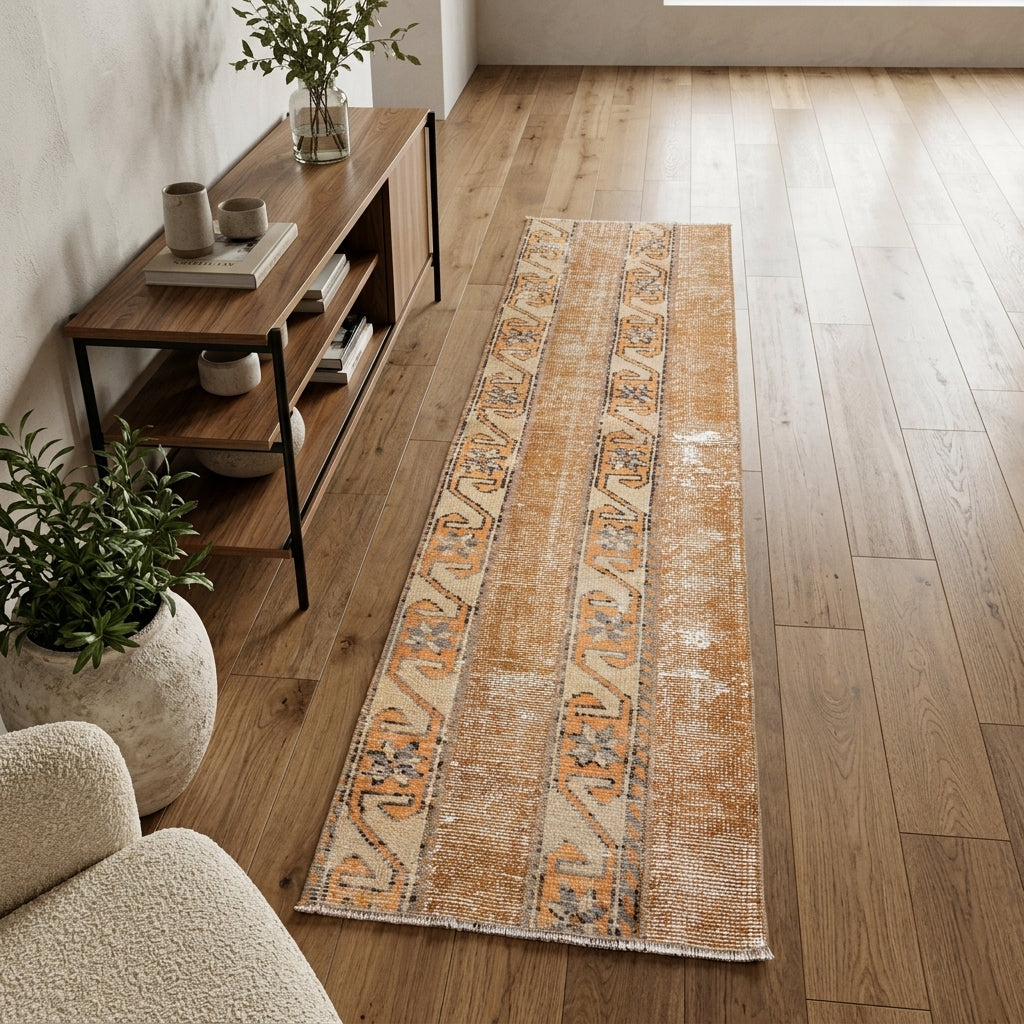 Patchwork pattern on the Melislale vintage patchwork runner rug – handmade in Anatolia, Turkey