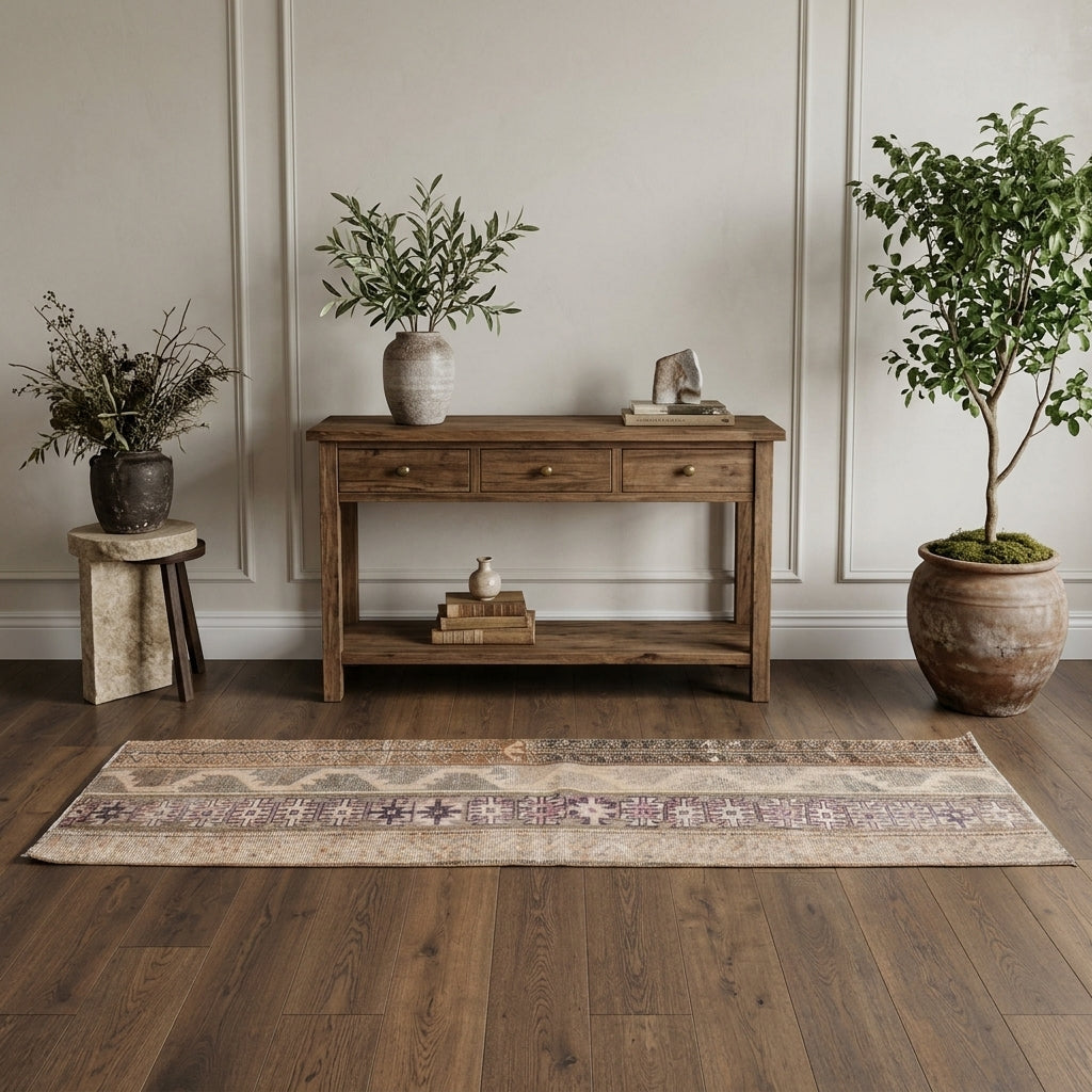 Patchwork pattern on the Mahnursu vintage patchwork runner rug – handmade in Anatolia, Turkey