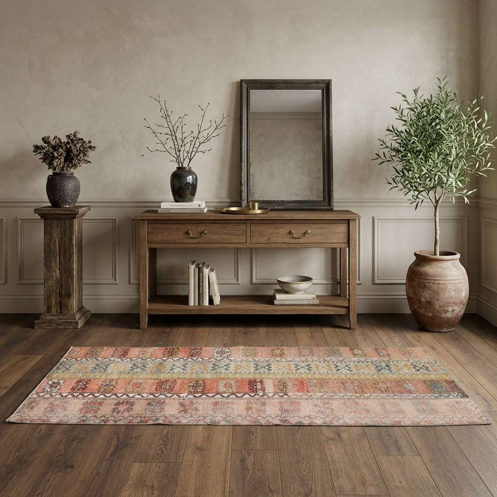Patchwork pattern on the Lysinia vintage patchwork runner rug – handmade in Anatolia, Turkey