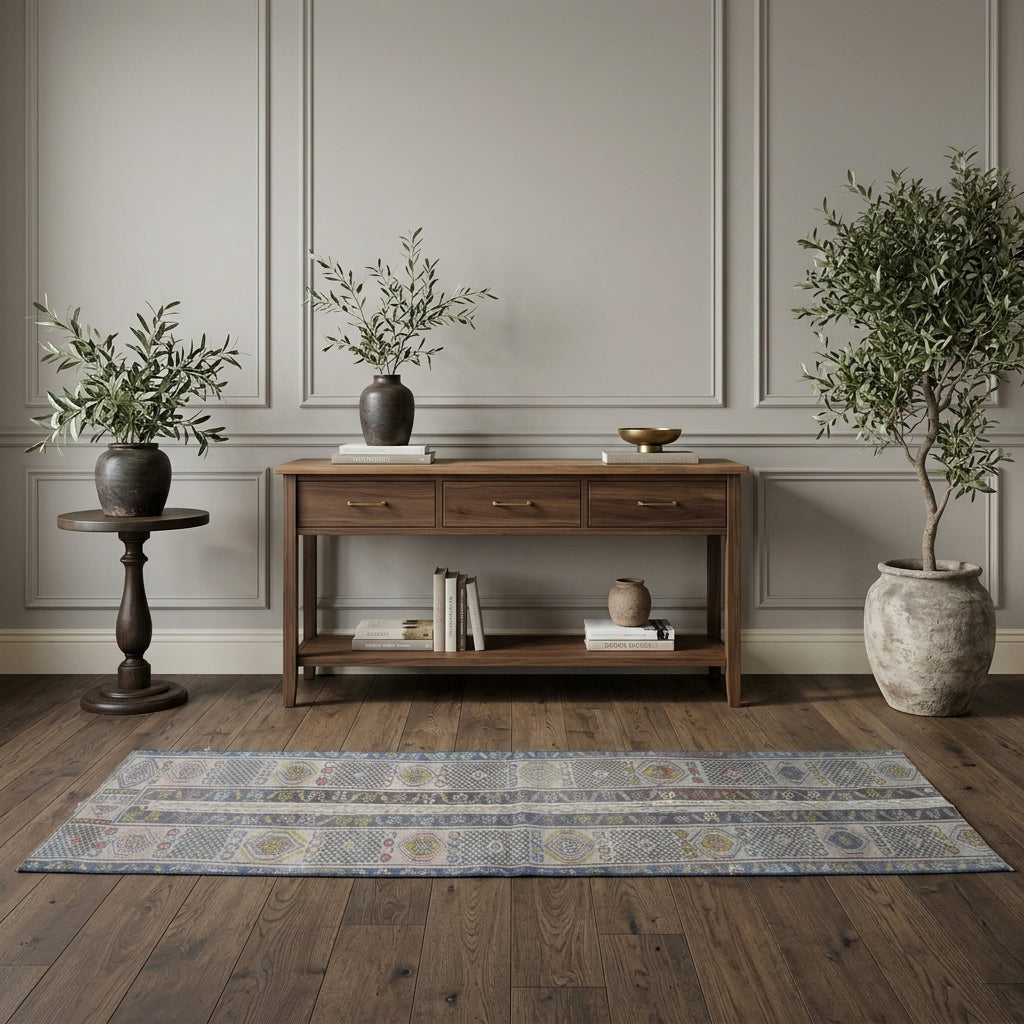 Patchwork pattern on the Lysidike vintage patchwork runner rug – handmade in Anatolia, Turkey
