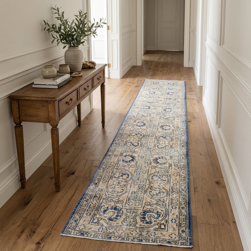 Paisley pattern on the Kyrikrateia vintage patchwork runner rug – handmade in Anatolia, Turkey