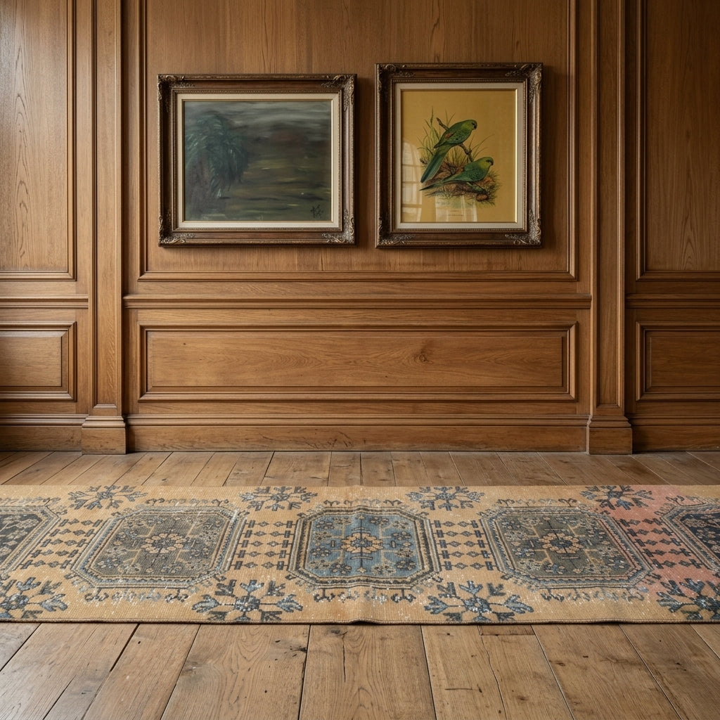 Floral pattern on the Khatuna vintage runner rug – handmade in Anatolia, Turkey