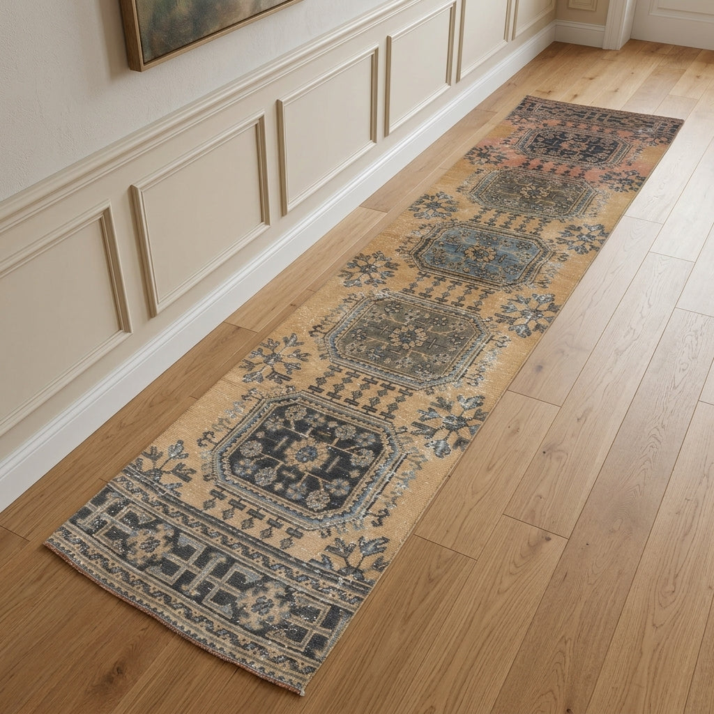 Floral pattern on the Khatuna vintage runner rug – handmade in Anatolia, Turkey