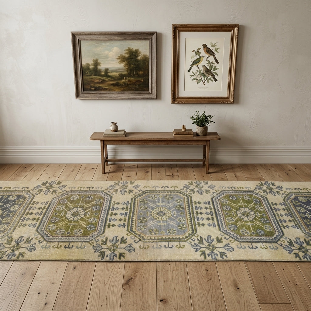 Floral pattern on the Kevsernur vintage runner rug – handmade in Anatolia, Turkey