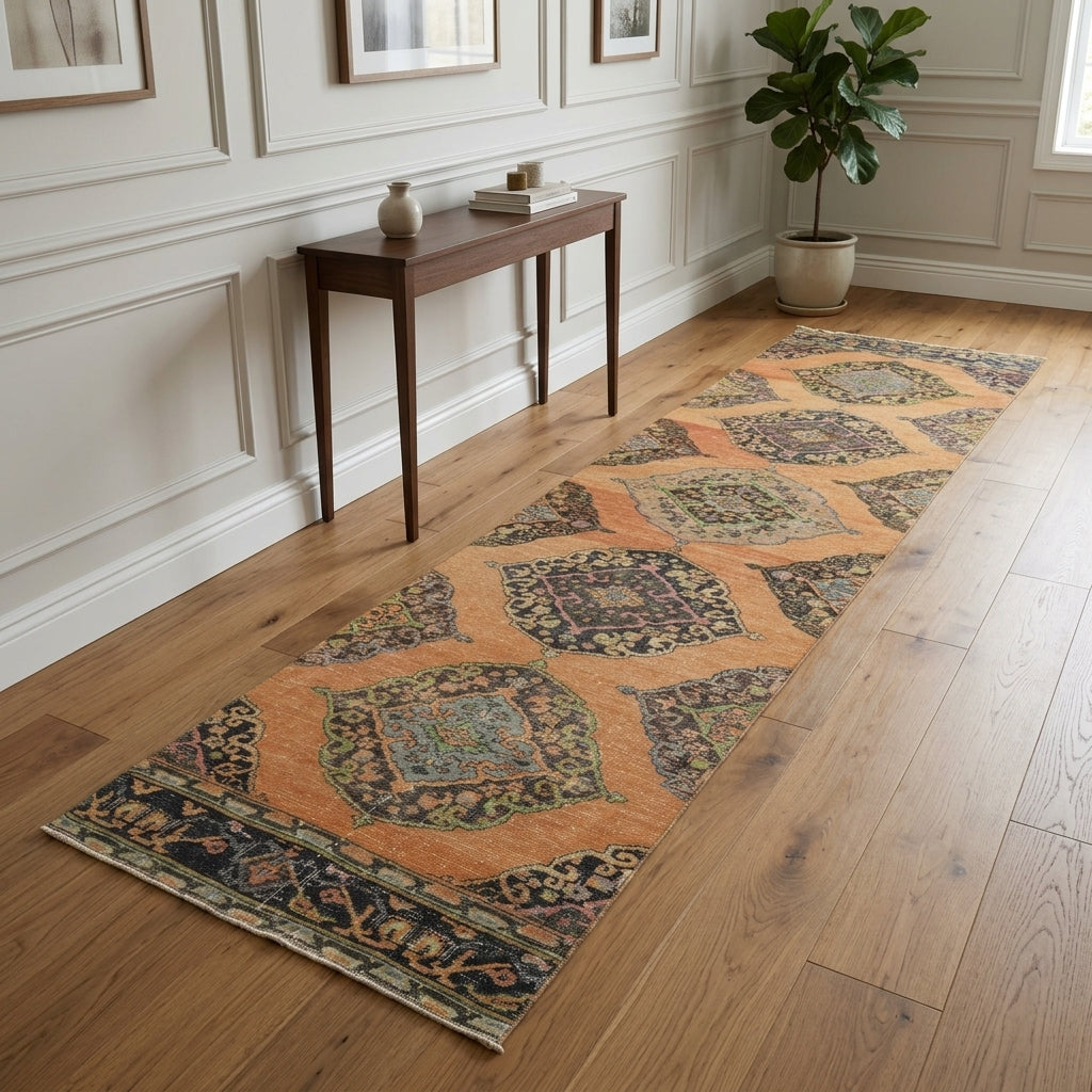 Geometric pattern on the Ketenperi vintage runner rug – handmade in Anatolia, Turkey