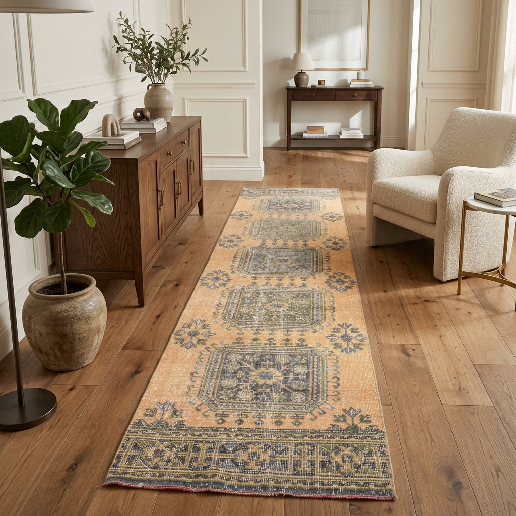 Floral pattern on the Ketengonca vintage runner rug – handmade in Anatolia, Turkey