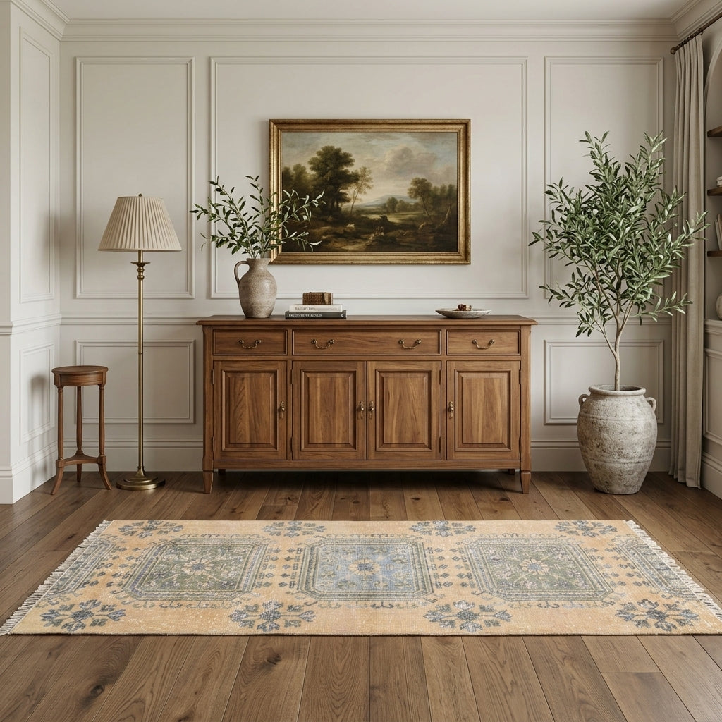 Floral pattern on the Ketengonca vintage runner rug – handmade in Anatolia, Turkey