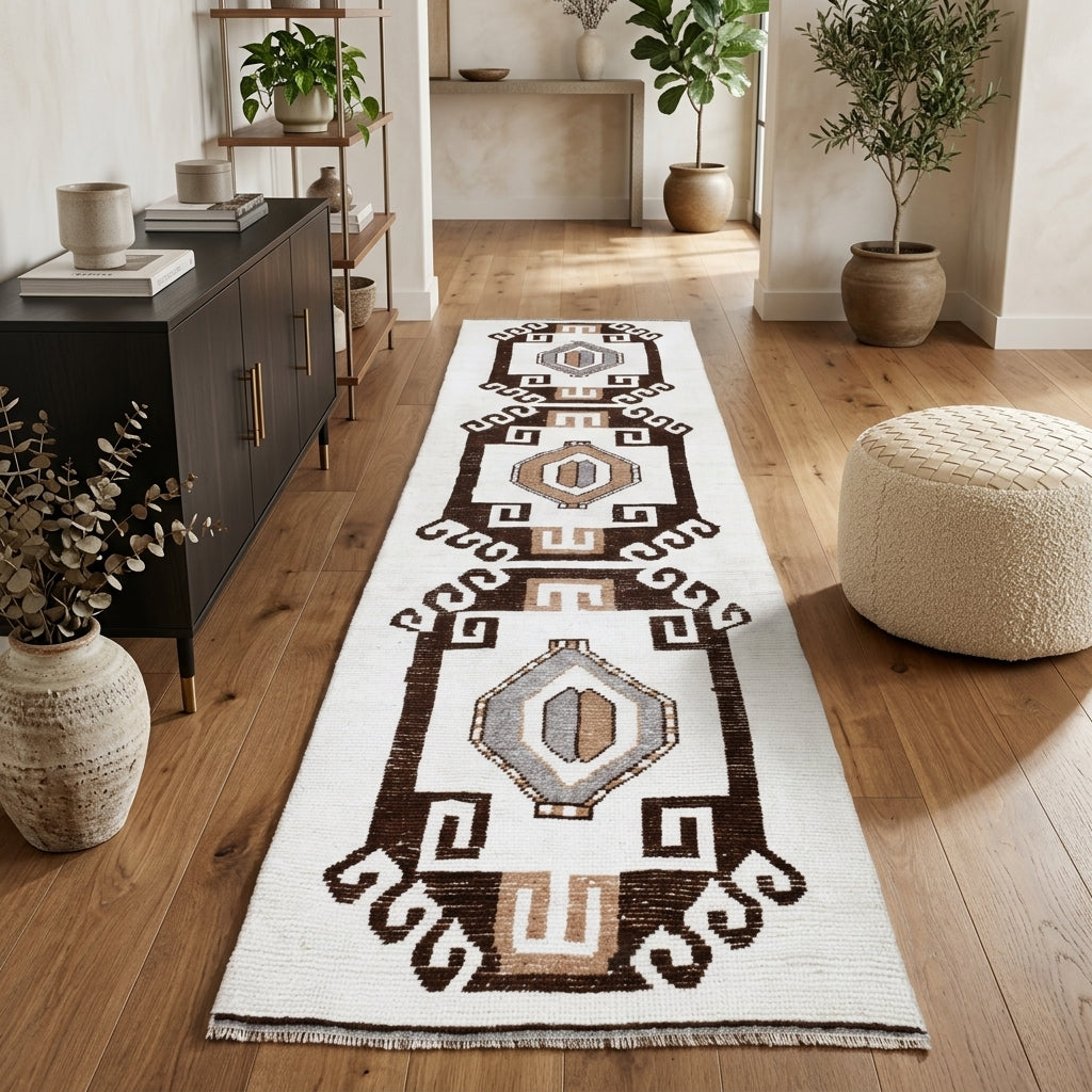 Tribal pattern on the Kelebeksultan vintage runner rug – handmade in Anatolia, Turkey