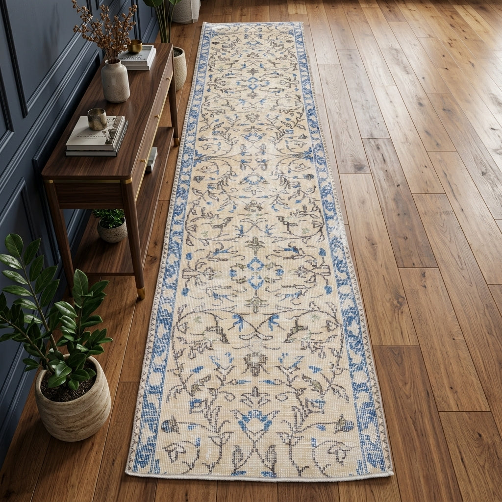 Floral pattern on the Kelebekperver vintage runner rug – handmade in Anatolia, Turkey