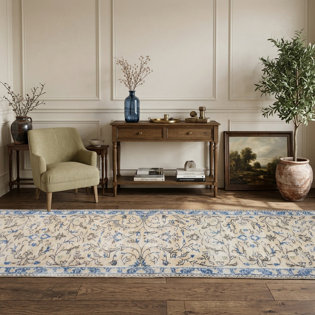 Floral pattern on the Kelebekperver vintage runner rug – handmade in Anatolia, Turkey