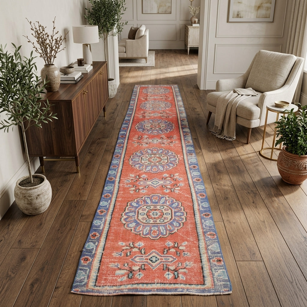 Oriental pattern on the Kelebeknihal vintage runner rug – handmade in Anatolia, Turkey
