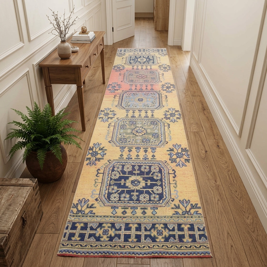 Floral pattern on the Kayakoy vintage runner rug – handmade in Anatolia, Turkey
