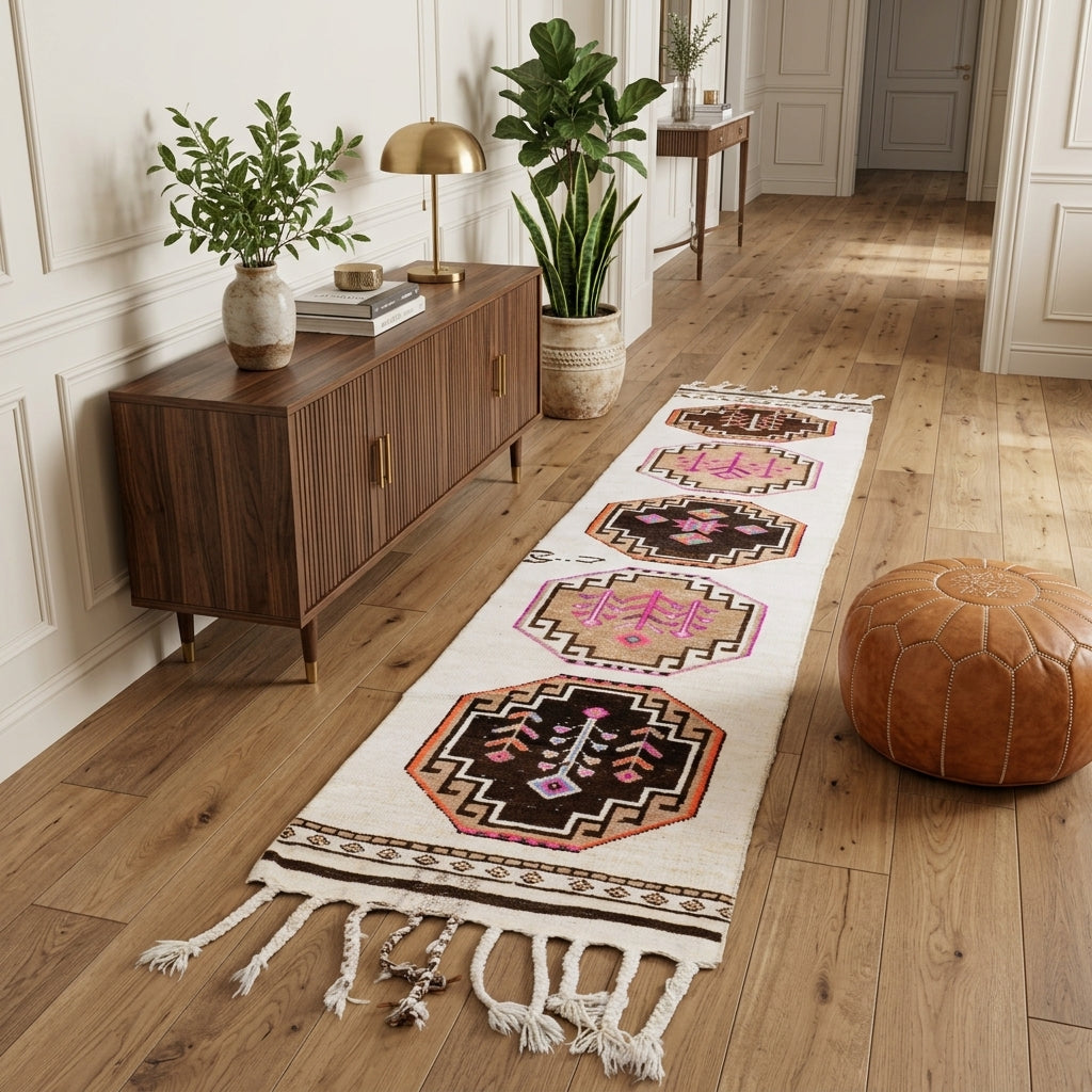 Oriental pattern on the Kavaksu vintage runner rug – handmade in Anatolia, Turkey