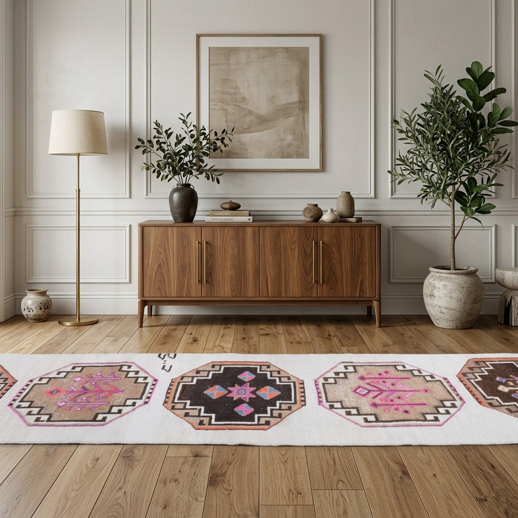 Oriental pattern on the Kavaksu vintage runner rug – handmade in Anatolia, Turkey