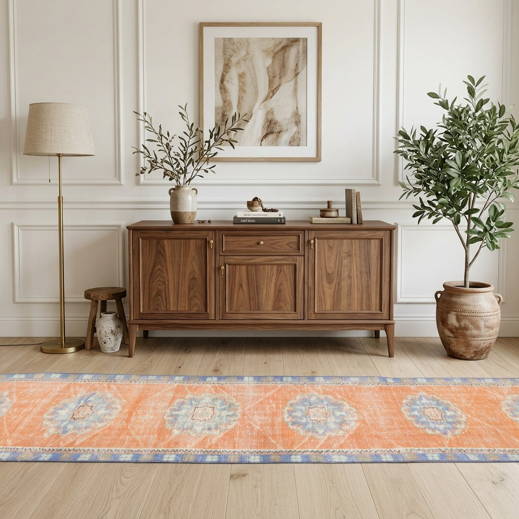 Oriental pattern on the Karanfilefruz vintage runner rug – handmade in Anatolia, Turkey
