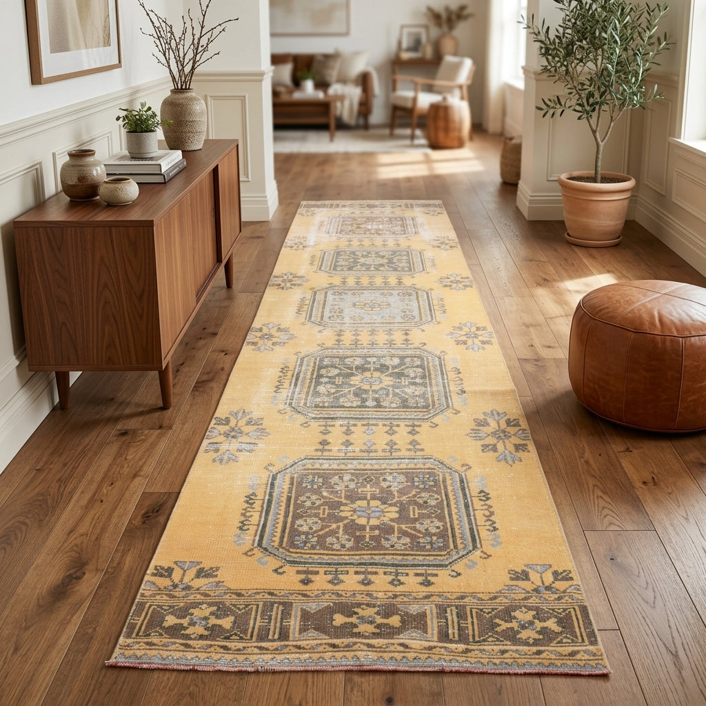 Floral pattern on the Kalotheia vintage runner rug – handmade in Anatolia, Turkey