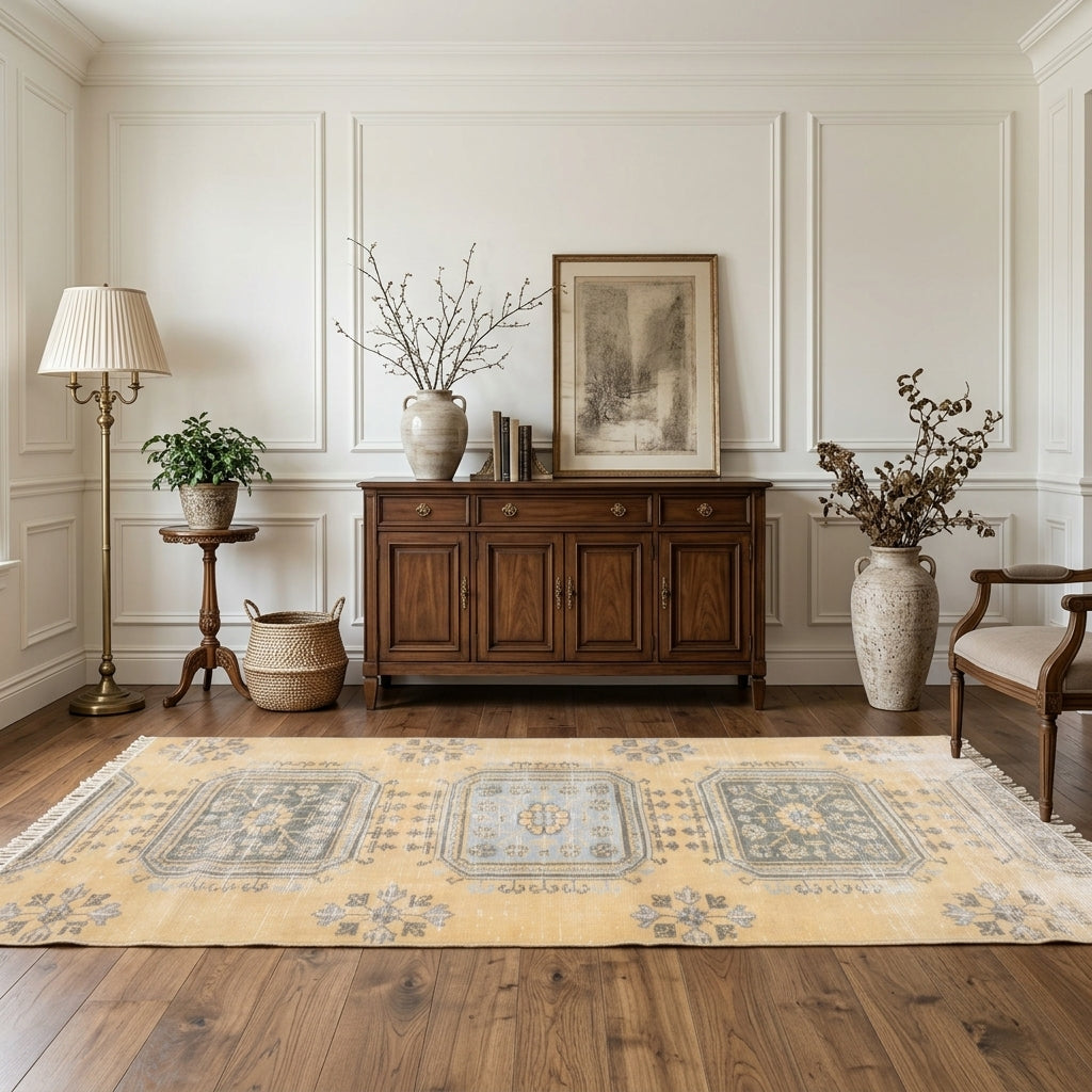 Floral pattern on the Kalotheia vintage runner rug – handmade in Anatolia, Turkey