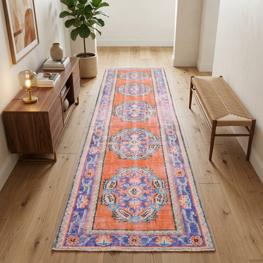 Oriental pattern on the Kadifesu vintage runner rug – handmade in Anatolia, Turkey