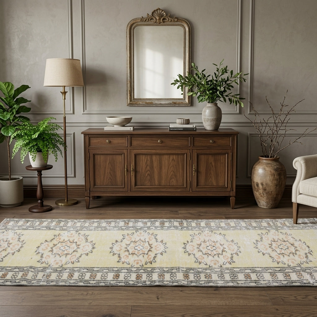 Oriental pattern on the Glaucaura vintage runner rug – handmade in Anatolia, Turkey
