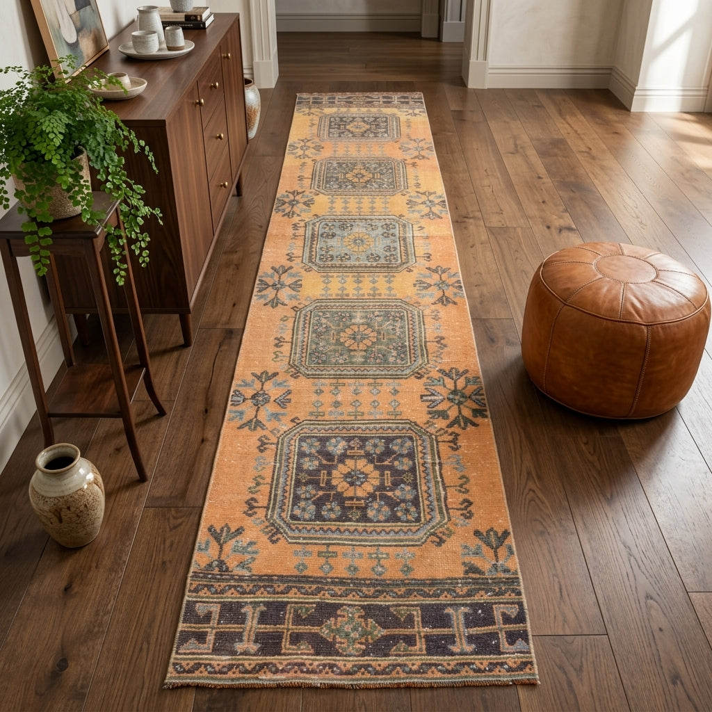 Floral pattern on the Jaleay vintage runner rug – handmade in Anatolia, Turkey