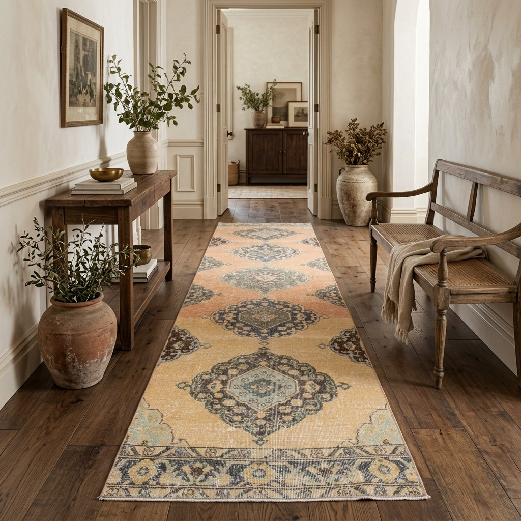 Oriental pattern on the Ithaca vintage runner rug – handmade in Anatolia, Turkey