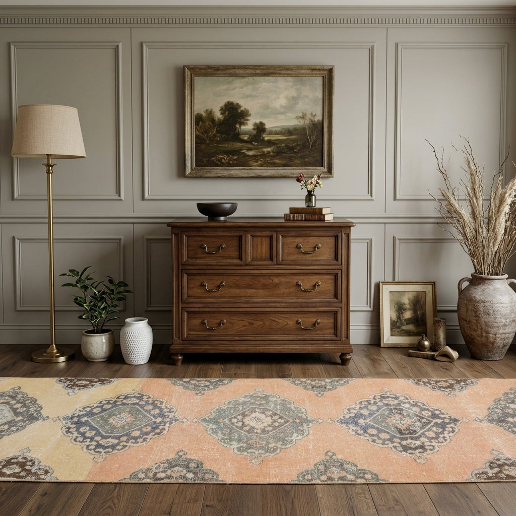 Oriental pattern on the Ithaca vintage runner rug – handmade in Anatolia, Turkey