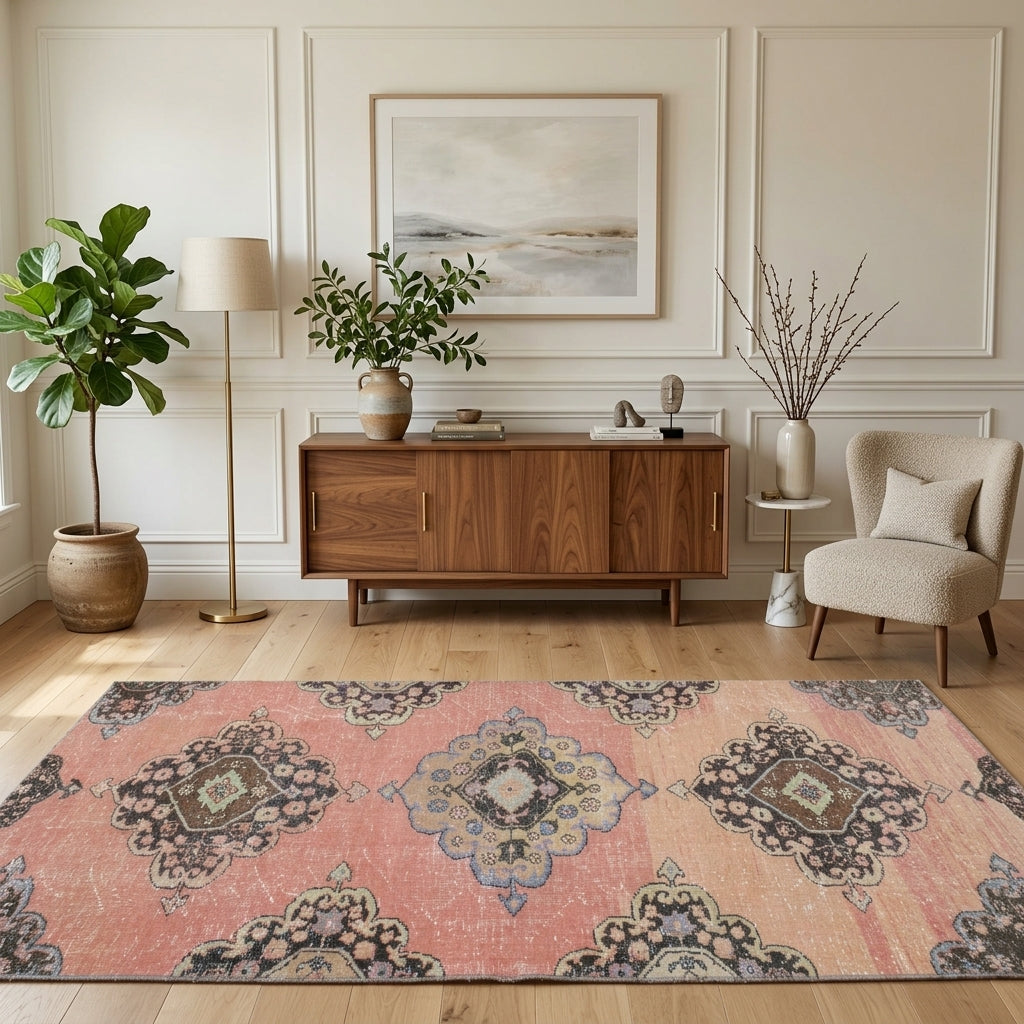 Oriental pattern on the Isozoe vintage runner rug – handmade in Anatolia, Turkey