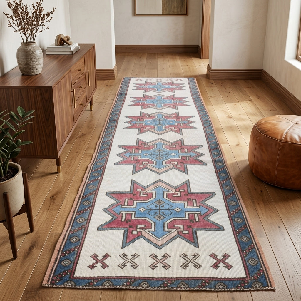 Geometric pattern on the Irmakefsan vintage runner rug – handmade in Anatolia, Turkey