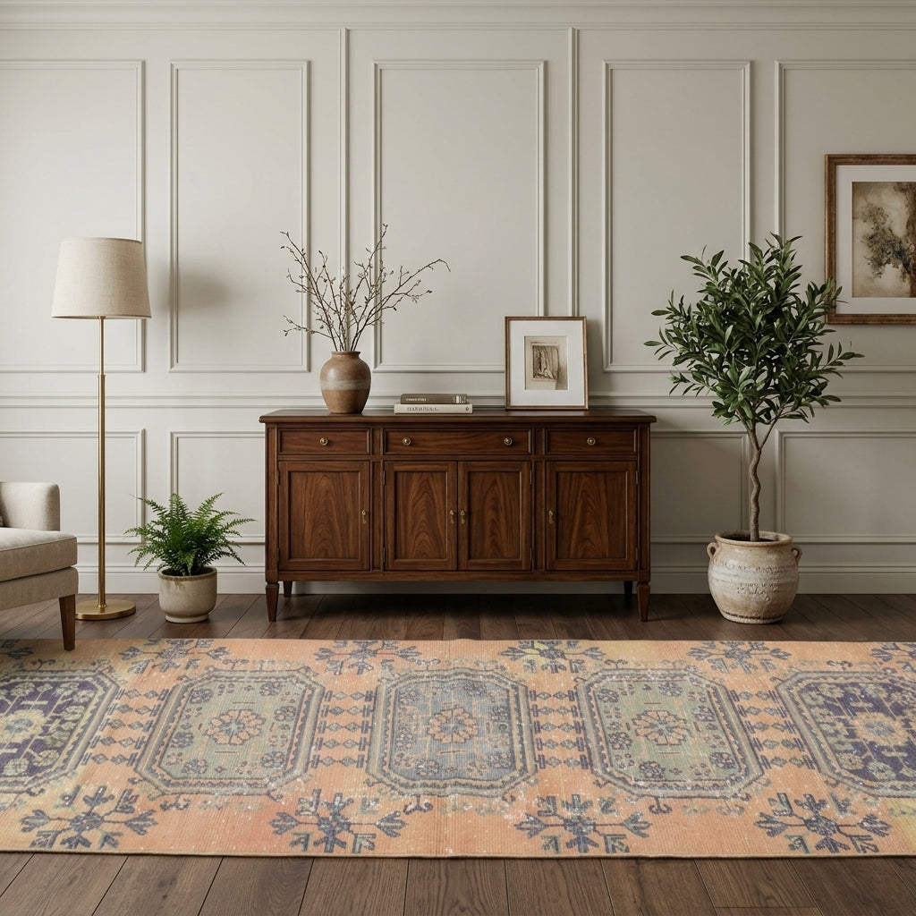 Floral pattern on the Ioniamira vintage runner rug – handmade in Anatolia, Turkey