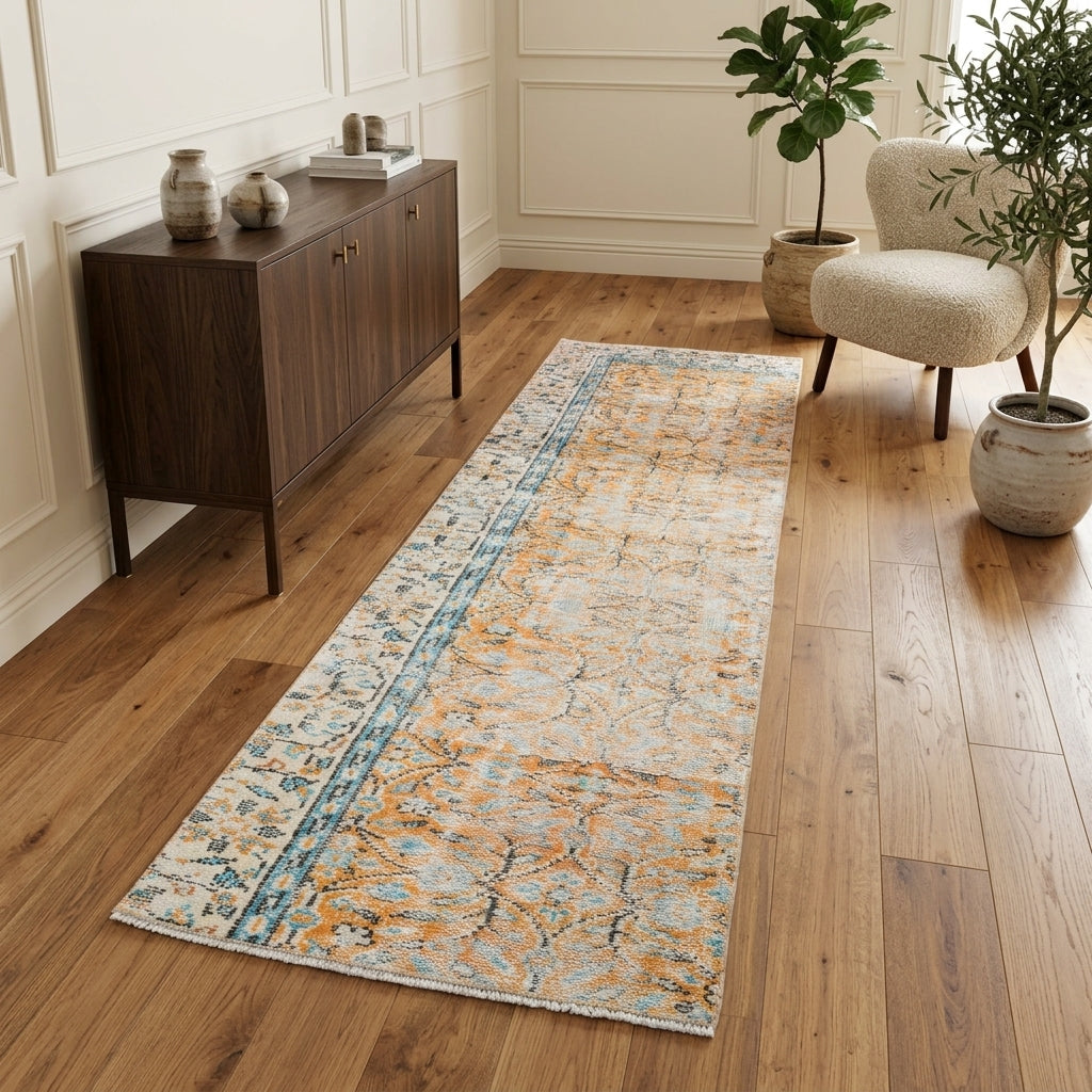 Floral pattern on the Ilginbahce vintage runner rug – handmade in Anatolia, Turkey