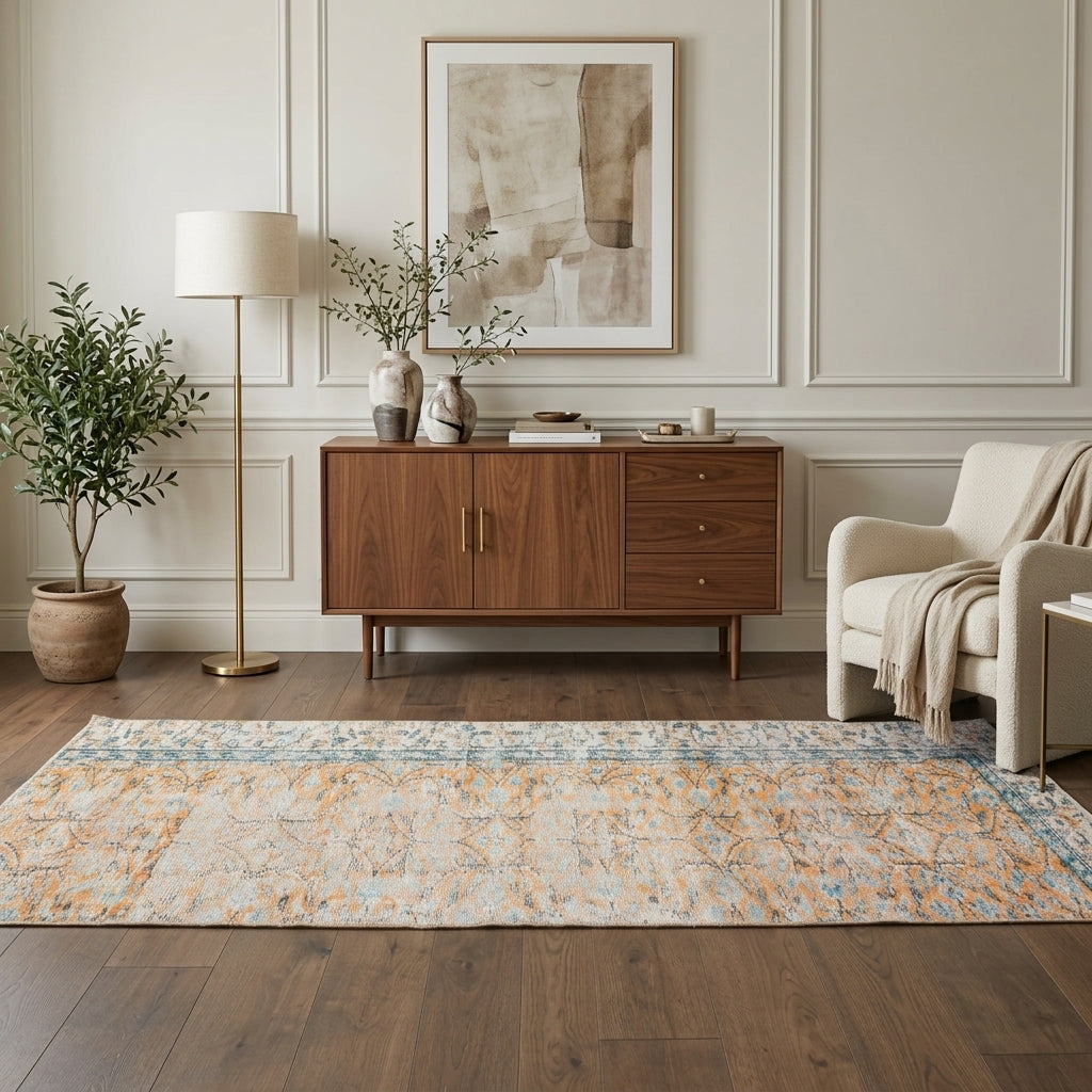 Floral pattern on the Ilginbahce vintage runner rug – handmade in Anatolia, Turkey