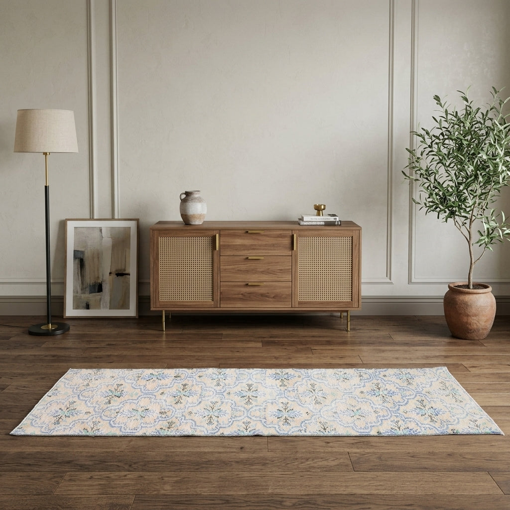 Floral pattern on the Fundahayat vintage runner rug – handmade in Anatolia, Turkey