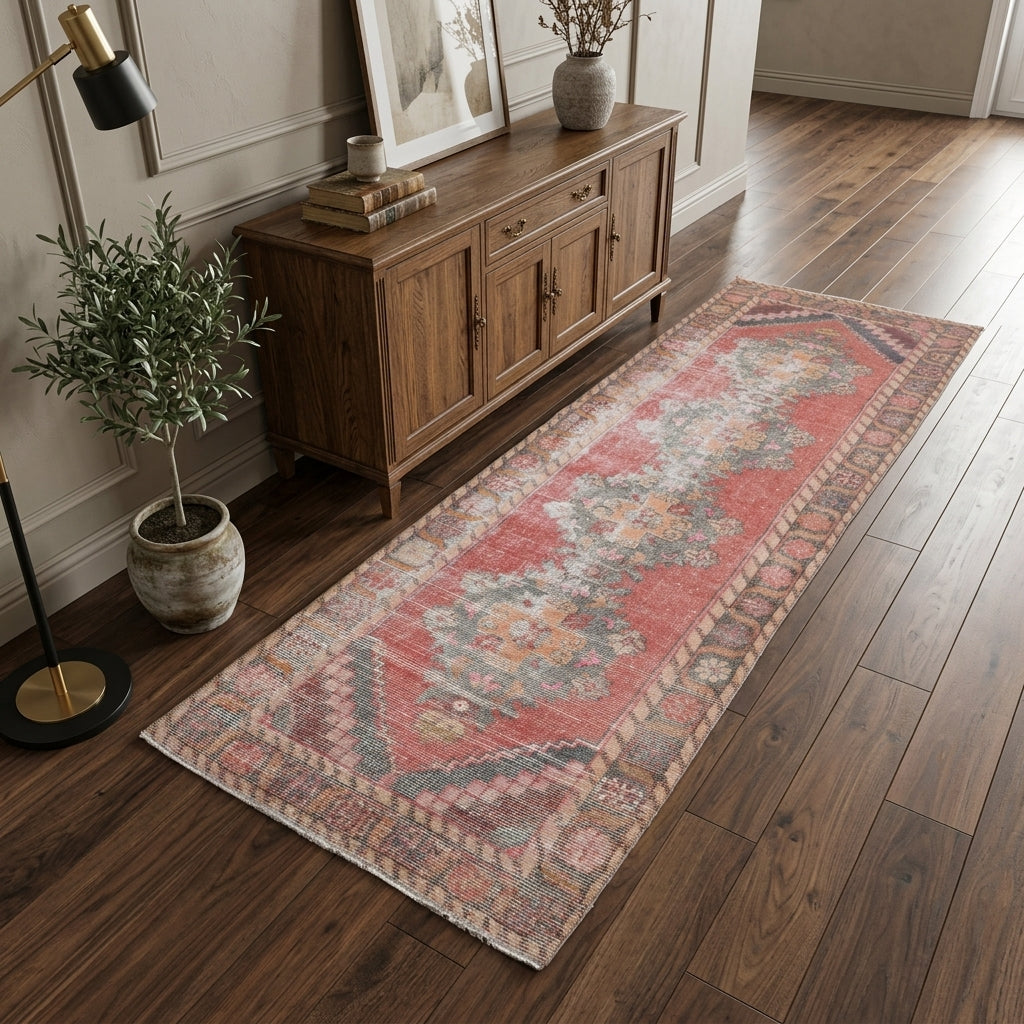Oriental pattern on the Fulyapare vintage runner rug – handmade in Anatolia, Turkey