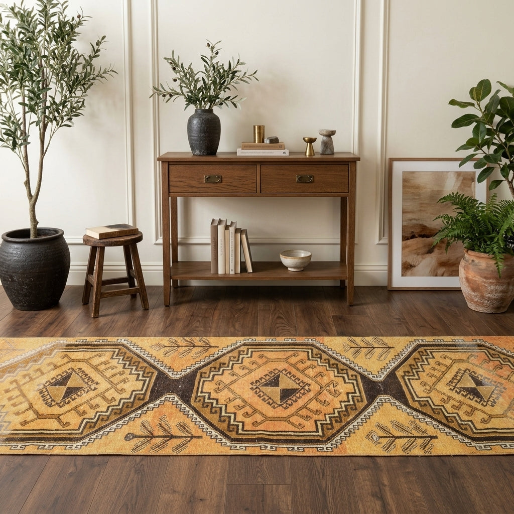Tribal pattern on the Hilalpare vintage runner rug – handmade in Anatolia, Turkey