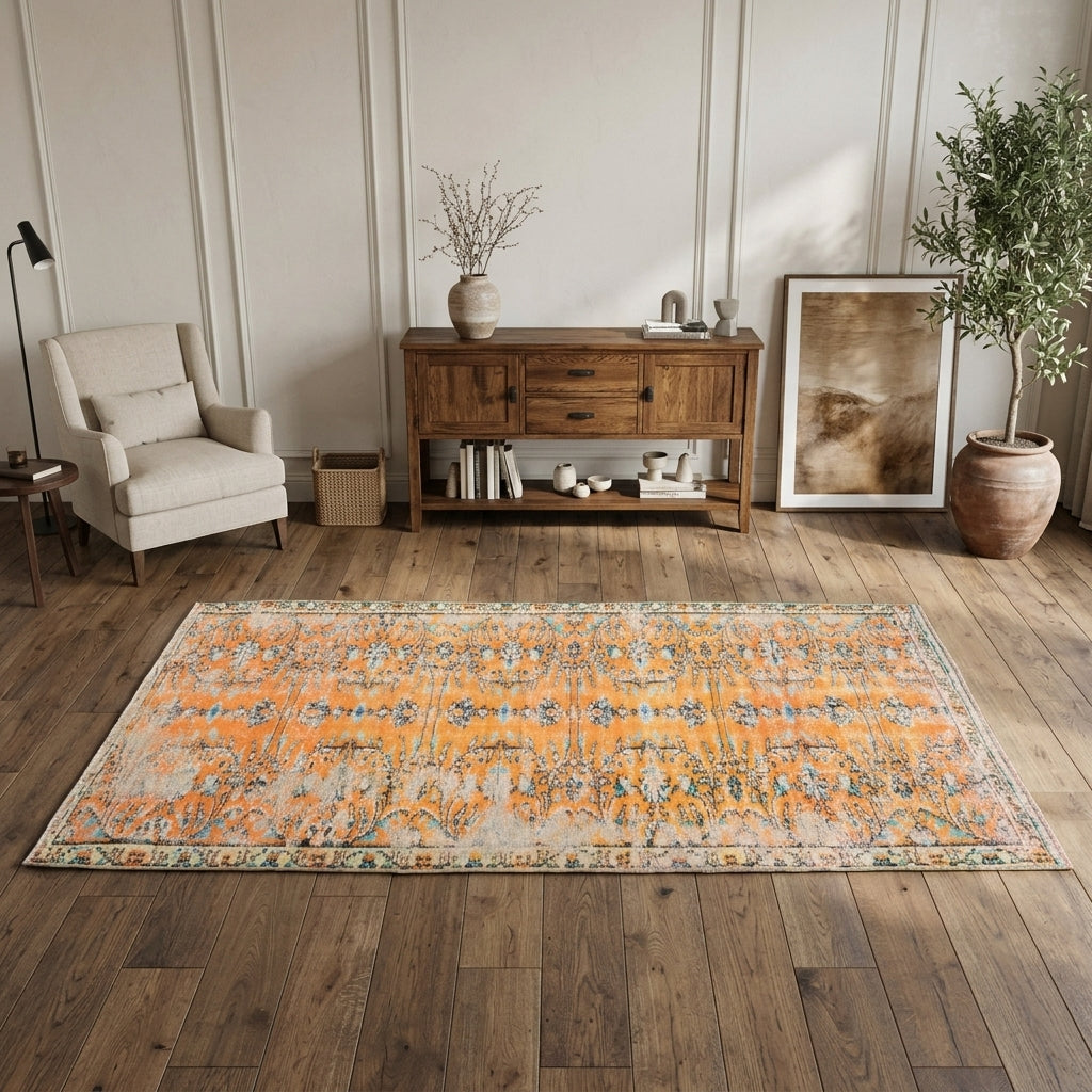 Floral pattern on the Hilalgul vintage runner rug – handmade in Anatolia, Turkey
