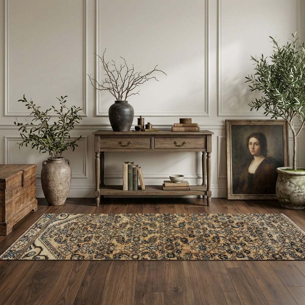 Oriental pattern on the Hespermeda vintage runner rug – handmade in Anatolia, Turkey