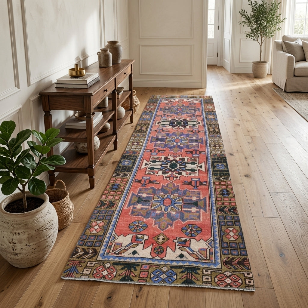Oriental pattern on the Halolampe vintage runner rug – handmade in Anatolia, Turkey