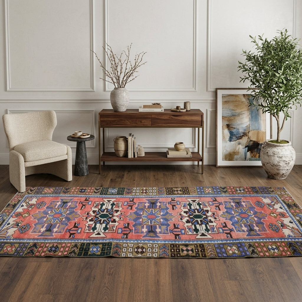 Oriental pattern on the Halolampe vintage runner rug – handmade in Anatolia, Turkey