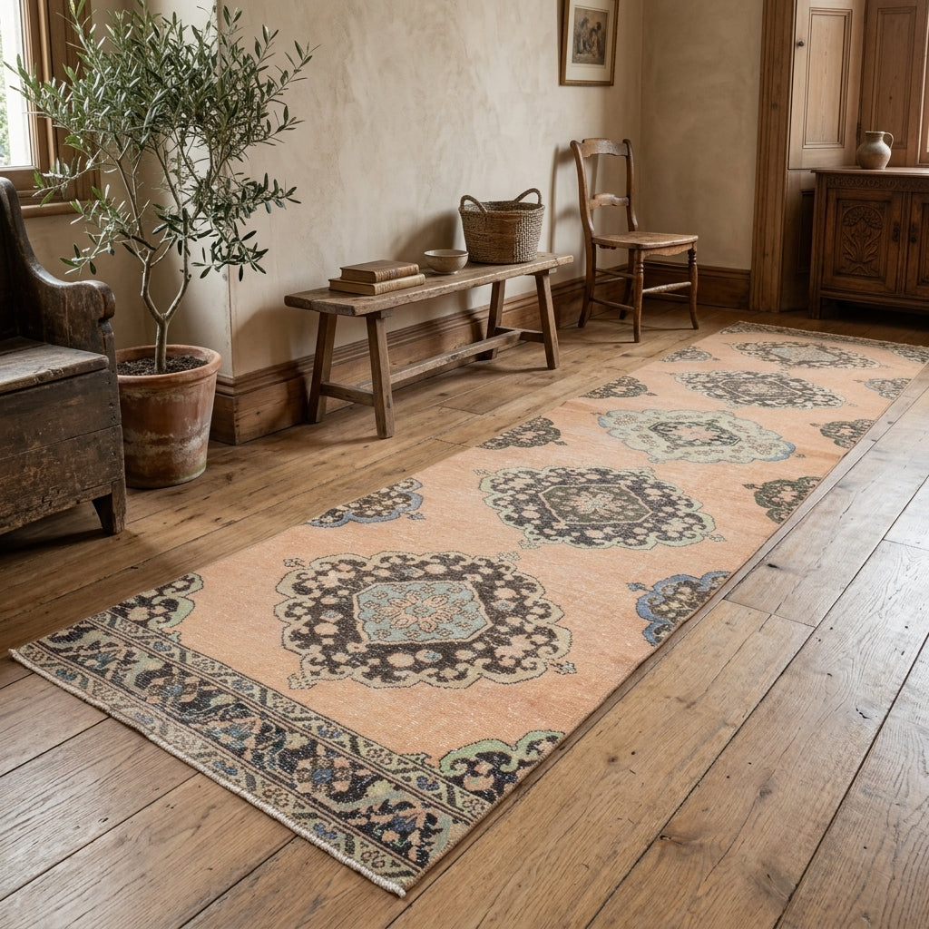 Oriental pattern on the Esenlale vintage runner rug – handmade in Anatolia, Turkey