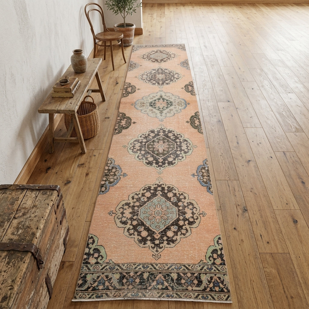 Oriental pattern on the Esenlale vintage runner rug – handmade in Anatolia, Turkey