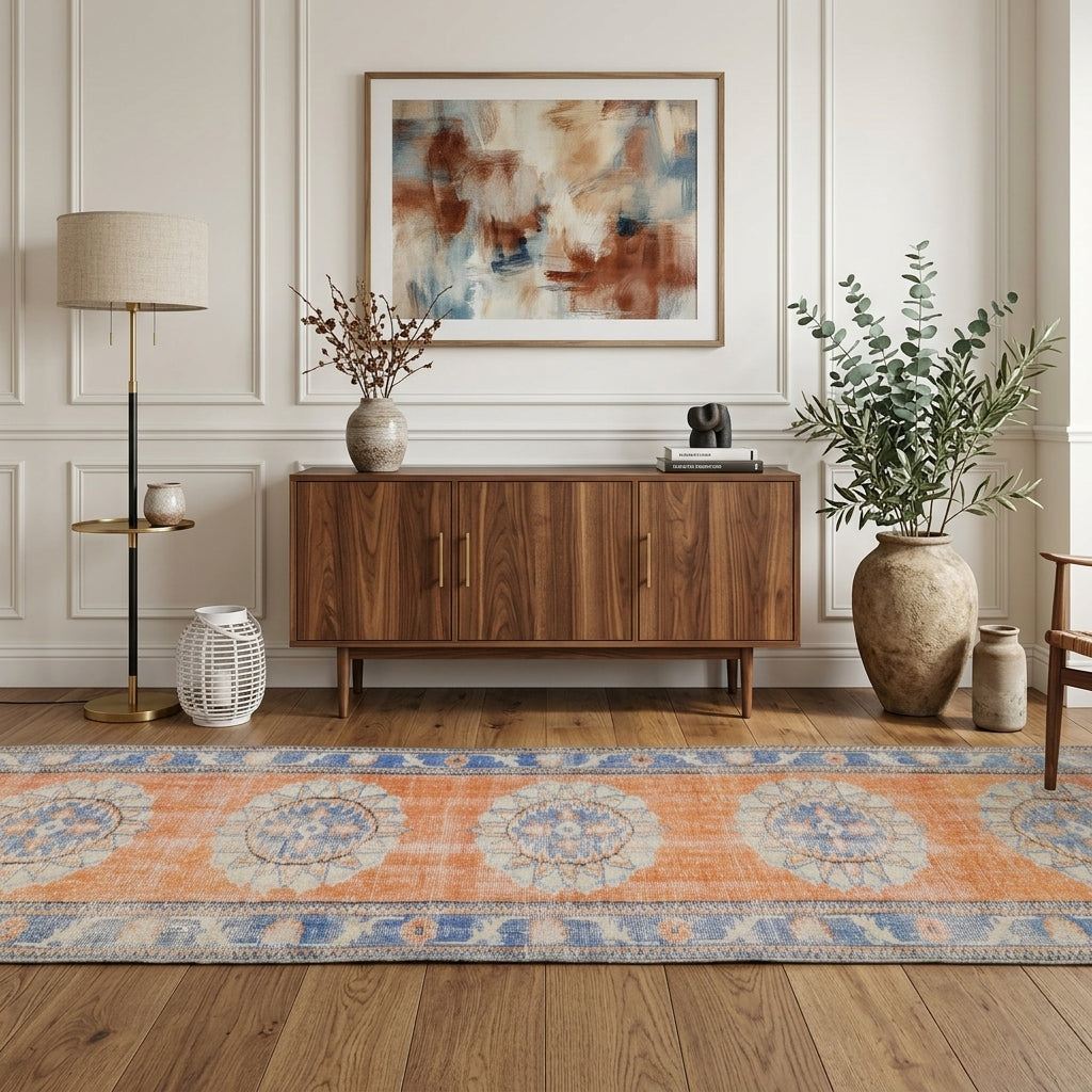 Oriental pattern on the Esenbike vintage runner rug – handmade in Anatolia, Turkey