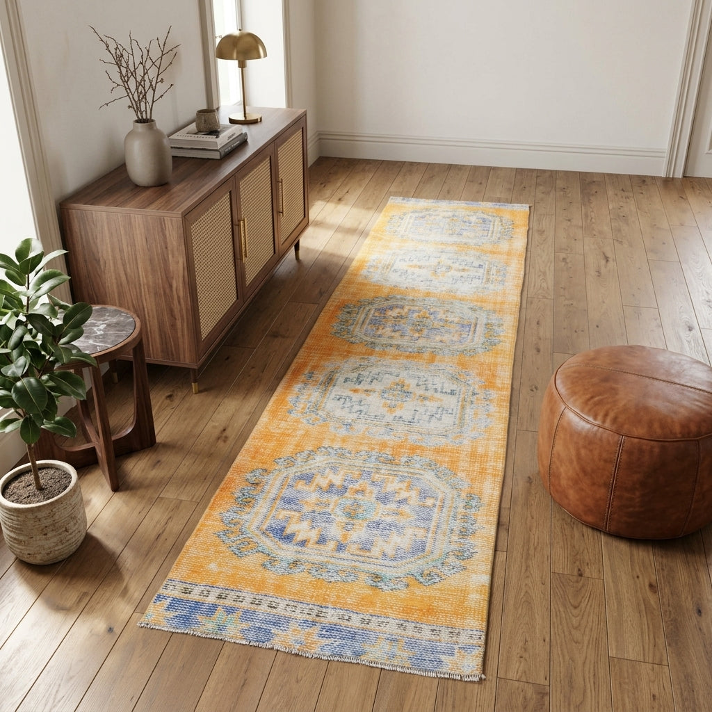 Oriental pattern on the Erva vintage runner rug – handmade in Anatolia, Turkey