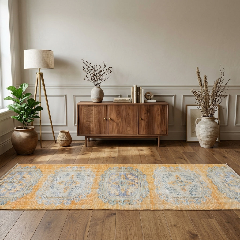 Oriental pattern on the Erva vintage runner rug – handmade in Anatolia, Turkey