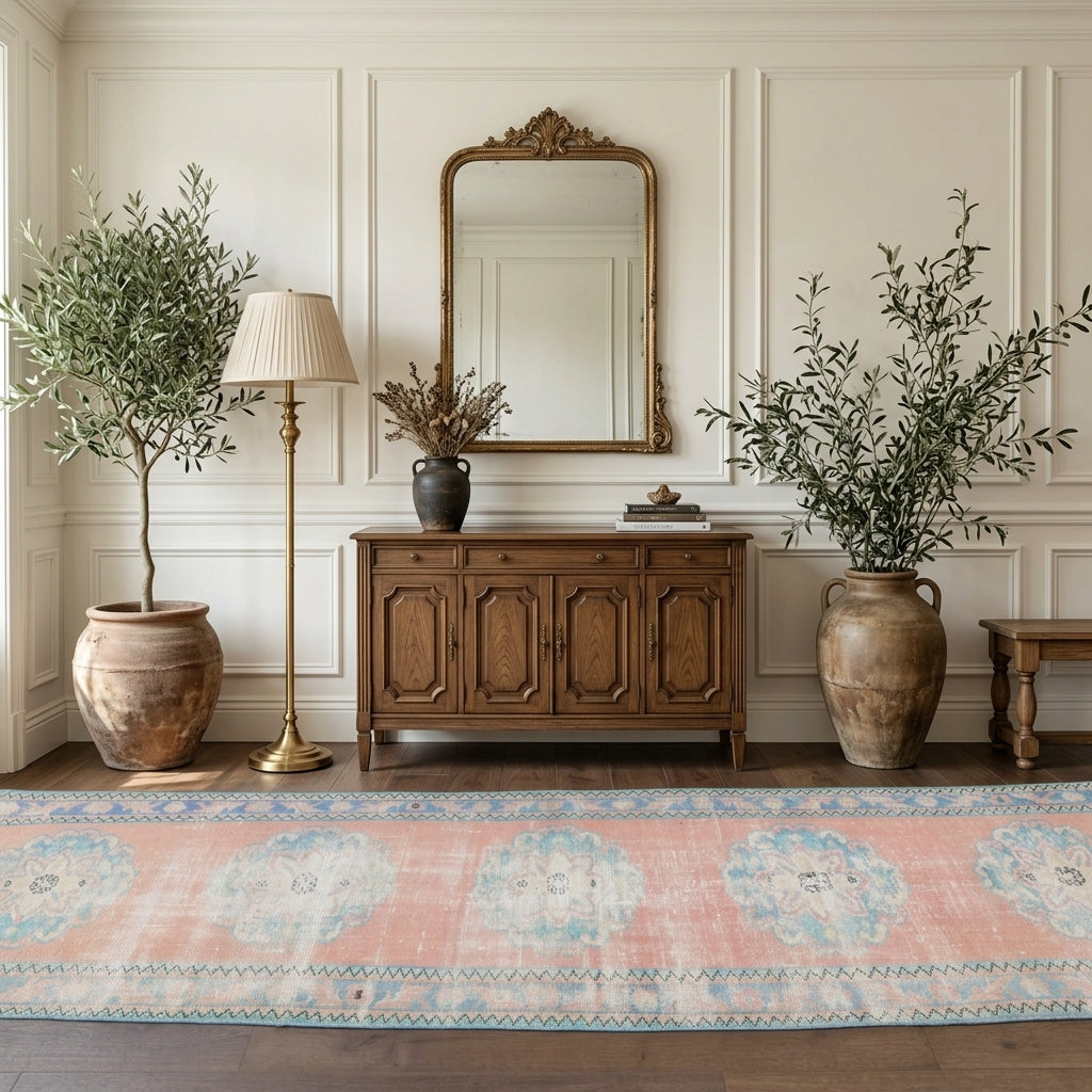 Oriental pattern on the Elpida vintage runner rug – handmade in Anatolia, Turkey