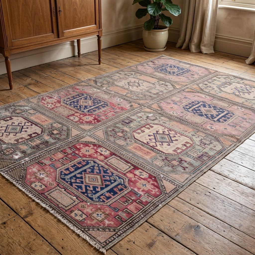 Ikat pattern on the Betulnur vintage area rug – handmade in Anatolia, Turkey
