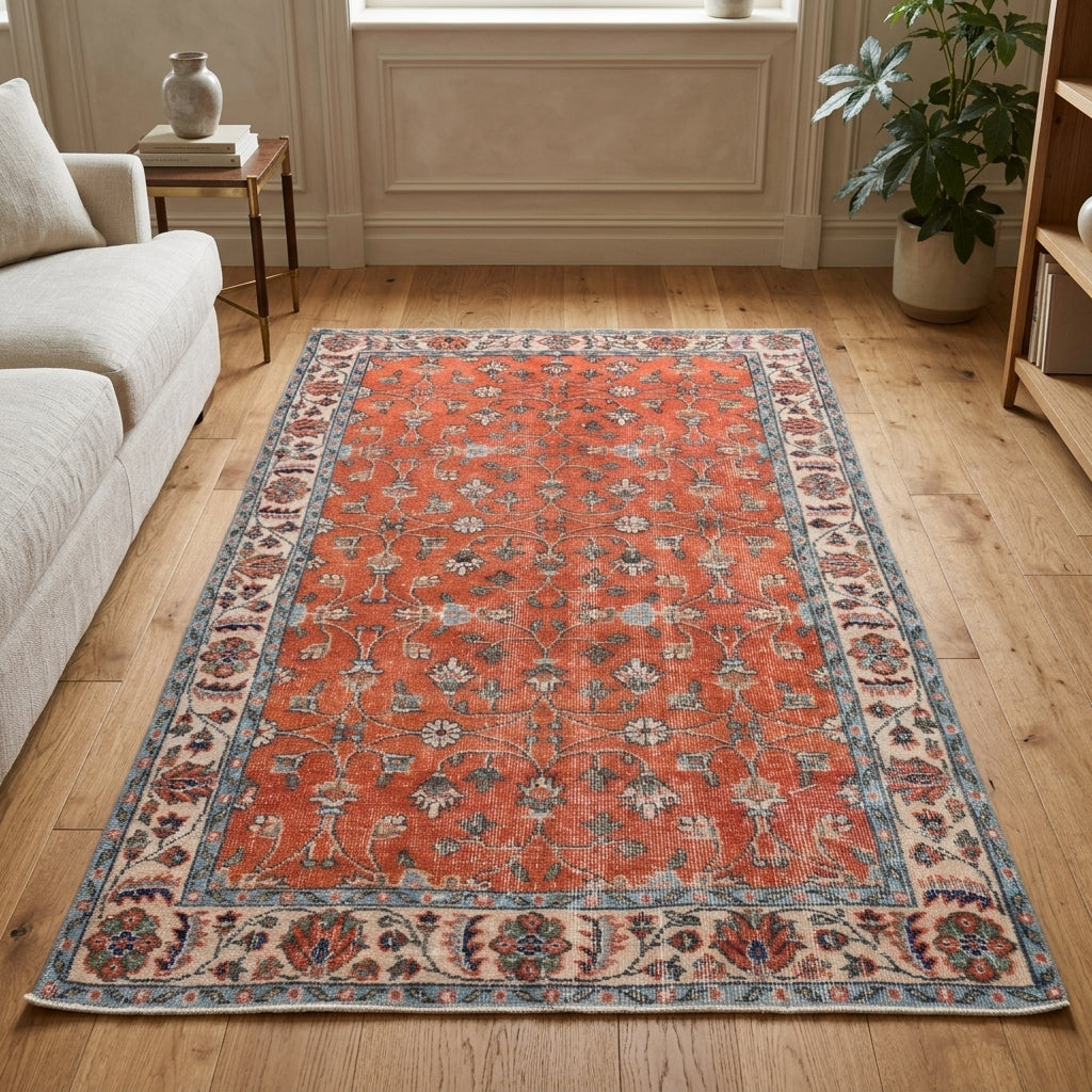 Floral pattern on the Zambaknaz vintage area rug – handmade in Anatolia, Turkey